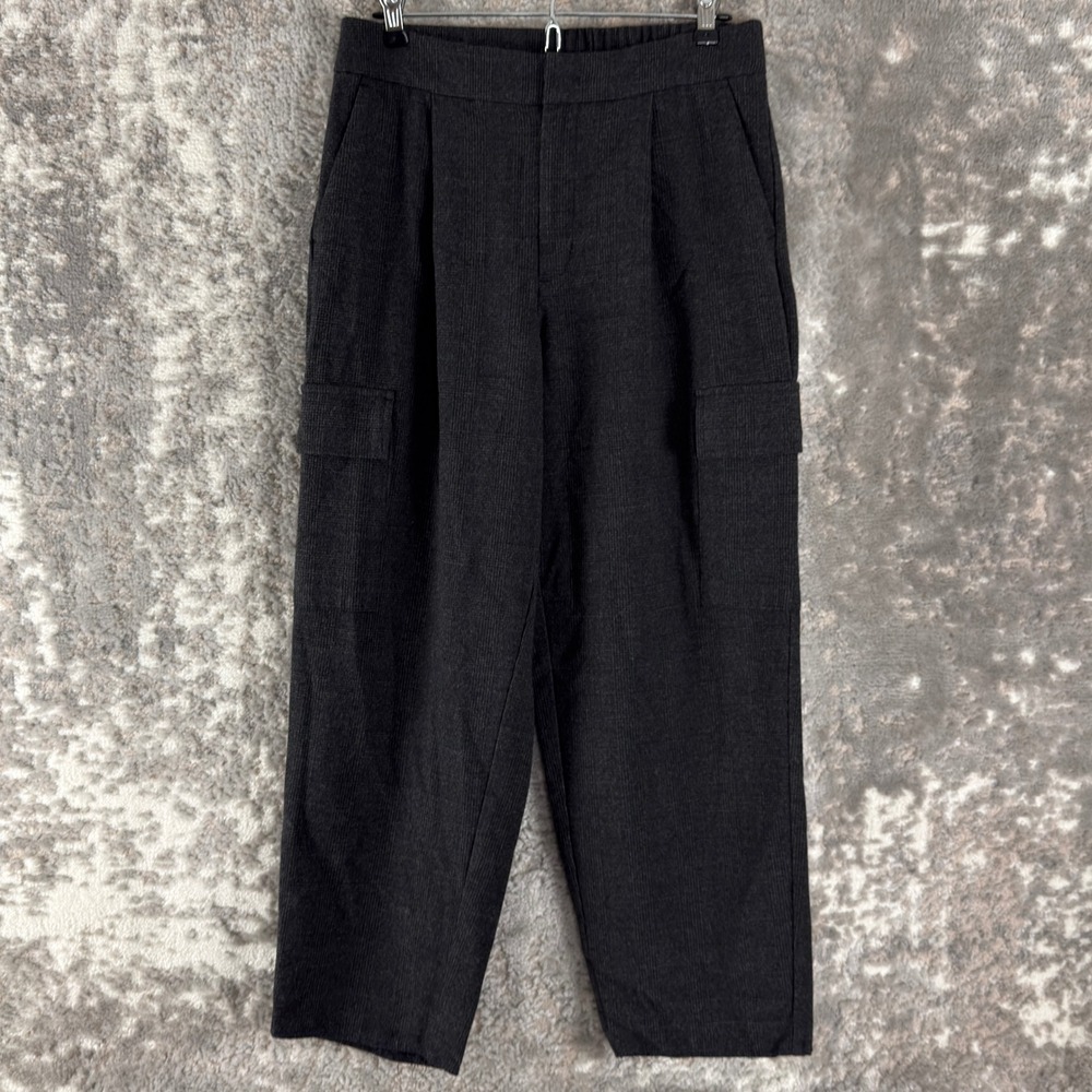 A New Day Size M Plaid Cargo Pleated Tapered Trousers Pants Dark Gray Women